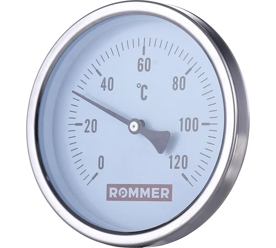 Термометр биметал. с погруж. гильзой корпус Dn 63мм, гильза 50мм 1/2" 120C ROMMER