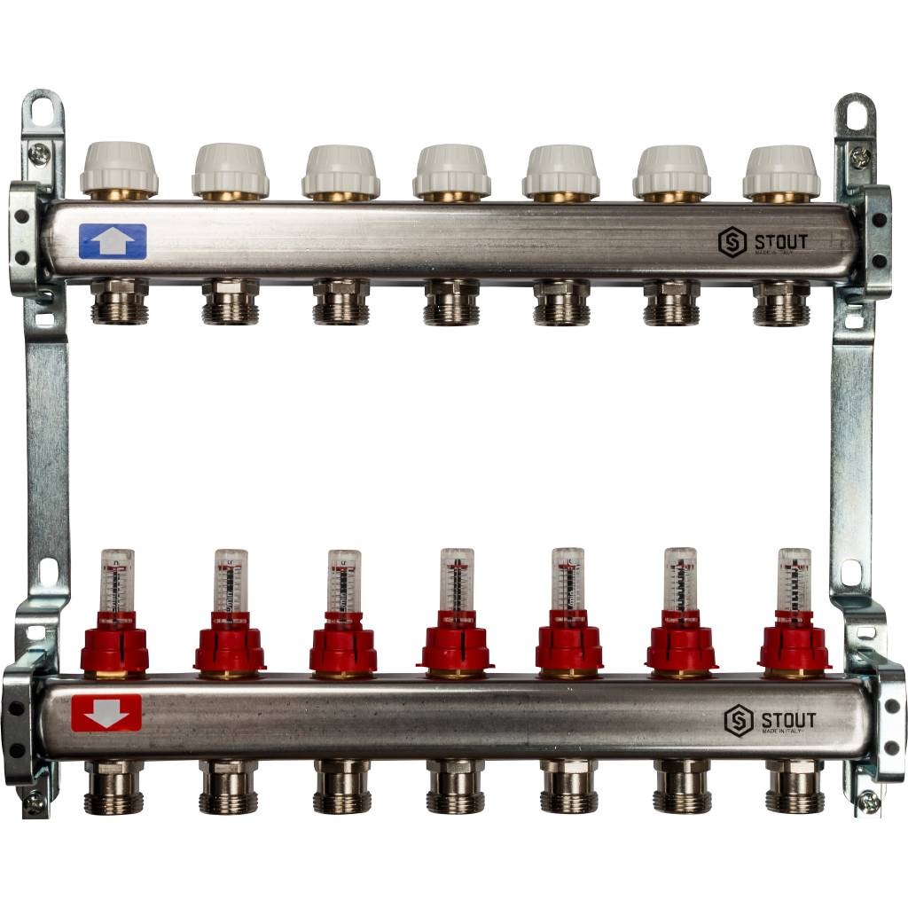 Коллектор из нержавеющей стали с расходомерами 7 вых. STOUT