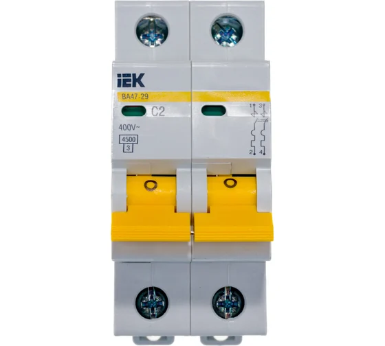 Выключатель двухполюсный 2А C BA47-29 4.5кА